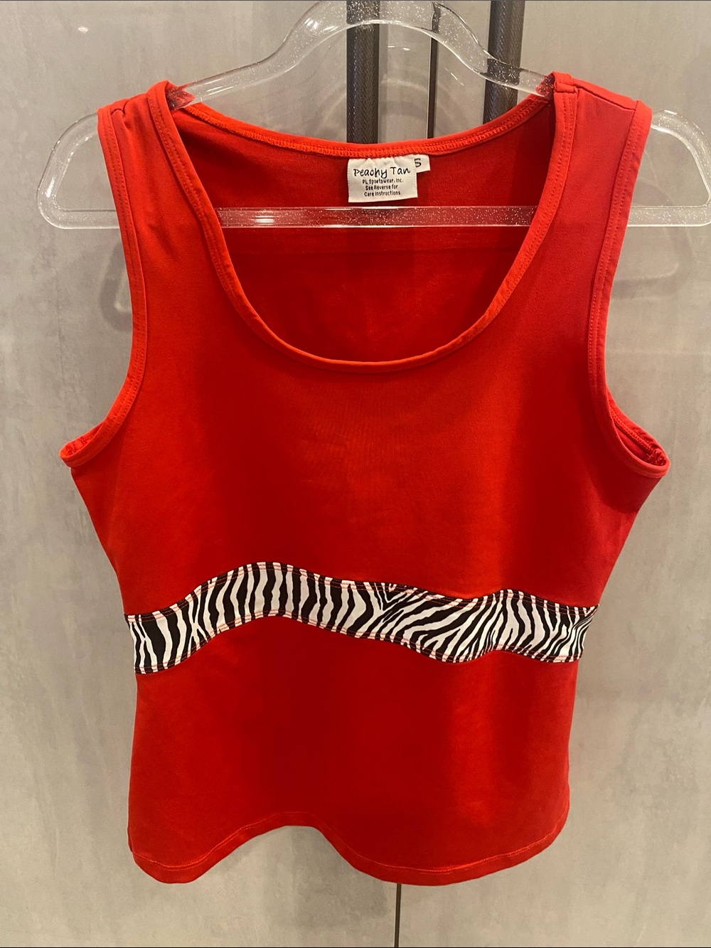 EUC Peachy Tan Red athletic Tank with Zebra Waistband size S